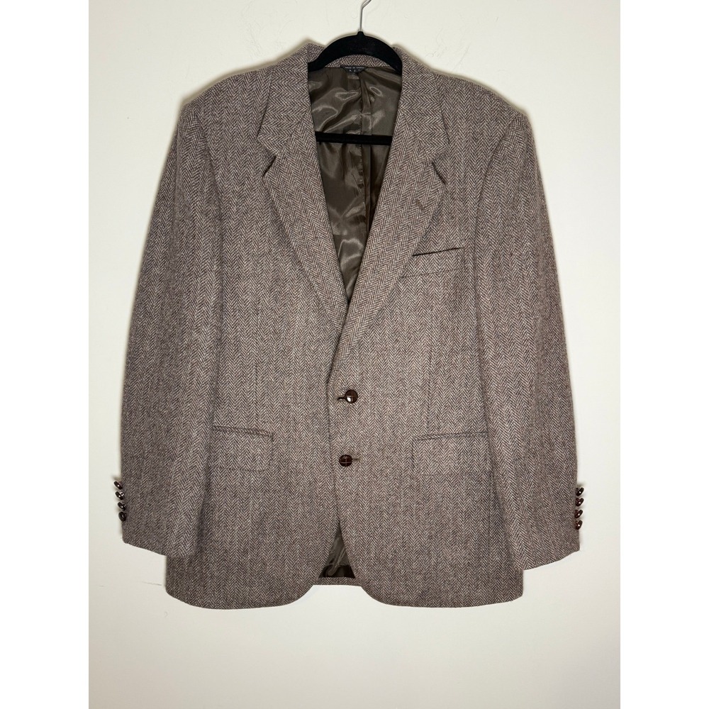 Joe Namath Sport Coat Brown Herringbone 100% Wool Blazer Mens 42R